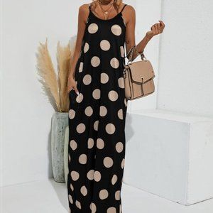 La Mode Black Polka Dot Side-Pocket Maxi Dress - Size XXL